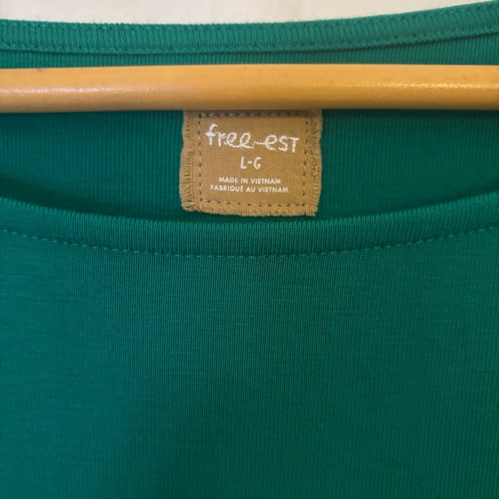 Free People 'Good Feels' Ruffle Long Sleeve Mini Dress in Emerald Green | Size L - Picture 5 of 5